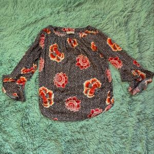 LOFT Outlet: Floral Long Sleeve Blouse- Size: XXSP